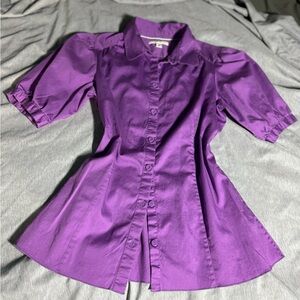 Banana Republic Rich Plum Blouse with Puff Y2K Sleeve - Size Large